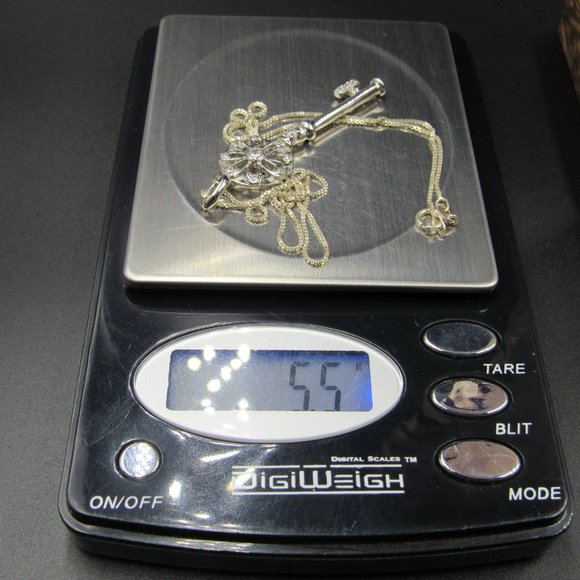 18" Sterling Ornate Key Cubic Zirconia Necklace - Picture 7 of 7